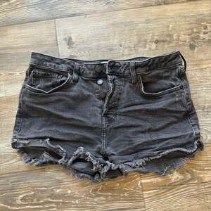 Y2K Premium Denim Black Distressed High-Rise Button-Fly Cut-Off Jean Shorts